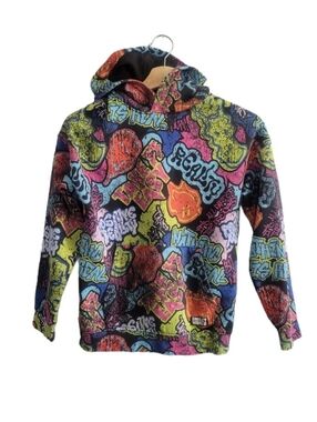 H&M X SMILEY WORLD Kids Multicolor Graffiti Hoodie Size 8-10 Streetwear Y2K
